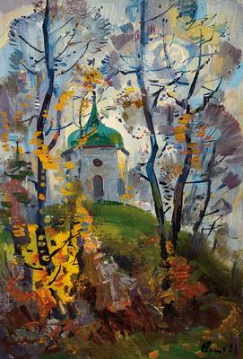 Nikolai Sologoubov, geb. 1936, Pavillon, Öl/Malkarton, rechts unten signiert, ca. 50x34cm
