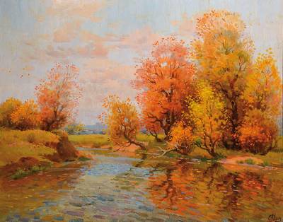 Elena G. Nechiporenko, geb. 1953, Herbst, unten rechts signiert, rückseitig so betitelt und datiert 1995, ca. 40x50cm, Rahmen