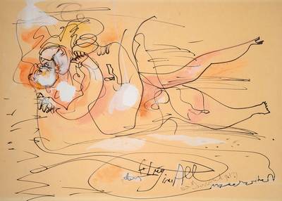 Rudi Baerwind, 1910-1982, Mischtechnik auf Papier, handsigniert und datiert 1973, PP, ca. 43x59 cm, unter Glas gerahmt