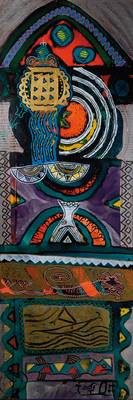 Zaki Al Maboren, zeitgenössischer Künstler, Mischtechnik auf Malkarton, rückseitig signiert und betitelt, ca. 104x38 cm, Rahmen