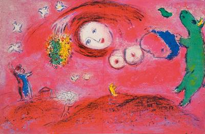 Marc Chagall, 1887-1985, Konvolut aus drei Farblithographien, aus: Daphnis und Chloe, "Die Erkenntnis Chloes", "Nachklang", ...