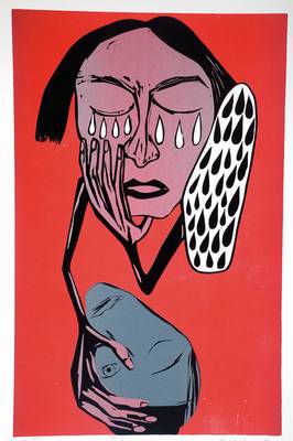 Andrea Lange, geb. 1970 Dresden, Holzschnitt, Tränenkissen, signiert und nummeriert I/V, betitelt und datiert 10, Motiv ca. 53x34 cm, Blattgr. ca. ...