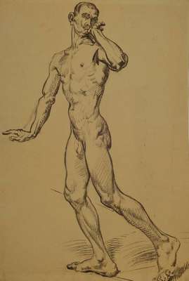Max Ackermann, 1887-1975, Kohlezeichnung auf Velin, Unikat, um 1935 gezeichnet, an den Ecken fest montiert auf Velin, in Passepartout, Blattgr. ca. ...