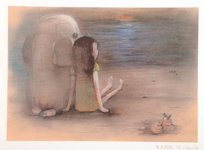 Chen Ke, geb. 1978, Lithografie auf dickem Velin, bekannter chinesischer Künstler, handsigniert und nummeriert 71/88, aus dem Jahre 2007, Blattgr. ...