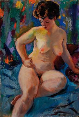 Rudolf Burger, 1903-1995, sitzender Akt, Öl auf Karton, rechts unten signiert, ca. 69,5x50 cm, min. besch. am Rand des Kartons