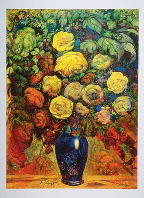 Ernst Fuchs, geb. 1930 Wien, Giclee auf Leinwand, "Blumenvase", handsigniert und nummeriert 199/300, Blattgr. ca. 61x45,5 cm, Motiv ca. ...