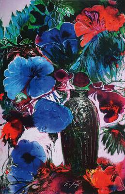 Ernst Fuchs, geb. 1930 Wien, Giclee auf Leinwand, "Große blaue Blüten", handsigniert und nummeriert 296/300, Blattgr. ca. 92,5x61 cm, ...