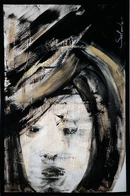 Jannette Sulaeva, russische Künstlerin, abstraktes Mädchen, öl/Lwd, rechts oben signiert, ca. 90x60 cm, Rahmen