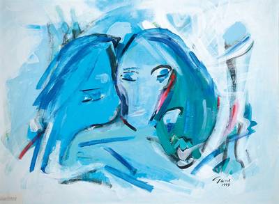 G. Woch, deutscher zeitgenössischer Künstler, abstrakte Komposition, Acryl/Lwd, rechts unten signiert und datiert 1995, ca. 60x80 cm, Rahmen, ehem. ...