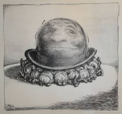 A. Paul Weber, 1883- 1980, Lithographie, Alles unter einem Hut, handsigniert und num. 131/185, ca. 34.5 x 37.5 cm, unter Glas, Rahmen