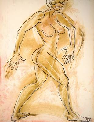 Franz Dellgruen, 1901-1984, Meisterschüler von Robert Sterl und Max Slevogt, hier: Aktzeichnung, Mischtechnik, Wachskreide/Gouache auf Papier, ...