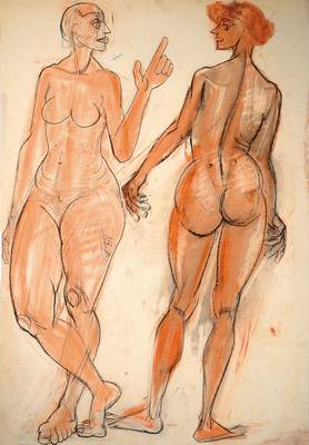 Franz Dellgruen, 1901-1984, Meisterschüler von Robert Sterl und Max Slevogt, hier: Aktzeichnung, Mischtechnik, Wachskreide/Kreide auf Papier, ...