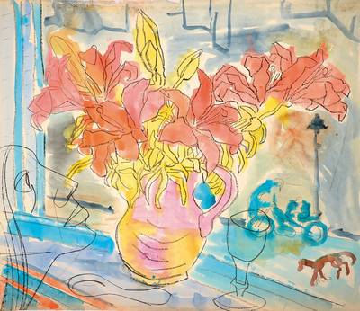 Franz Dellgruen, 1901-1984, Meisterschüler von Robert Sterl und Max Slevogt, hier: Stillleben, Mischtechnik, Aquarell/Wachskreide, unsigniert, ...