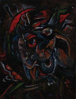 Alexei E. Karev, 1879-1942, Surrealistisches Porträt, Öl/Lwd, links unten signiert, ca. 56x43cm, Rahmen