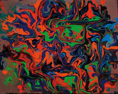 Bronco54, geb. 1954 Neustadt/Wstr., How How How Flow, Acryl/Lwd, rückseitig signiert und datiert August 2014, ca. 50x40 cm