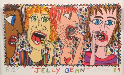 James Rizzi, 1950-2011, 3D-Lithographie, Jelly Bean, signiert und nummeriert 121/350, 89, ca. 8x13 cm, PP, unter Glas gerahmt