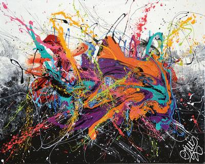 CJVIS (Caroline Vis), zeitgenössische niederländische Künstlerin, Dancing Shadows, Acryl/Mixed Media auf Lwd, rechts unten signiert, ca. 80x100 cm