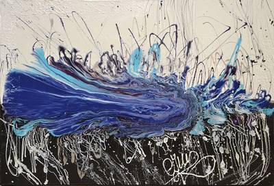CJVIS (Caroline Vis), zeitgenössische niederländische Künstlerin, Blue Wave, Acryl/Mixed Media auf Lwd, rechts unten signiert, ca. 70x100 cm