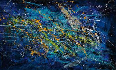 CJVIS (Caroline Vis), zeitgenössische niederländische Künstlerin, Blue Night Dreaming, Acryl/Lwd, links unten signiert, ca. 100x160 cm