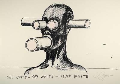 Tomi Ungerer, geb. 1931 Straßburg, See white-Say white-hear white, Lithographie, handsigniert, ca. 50x70cm
