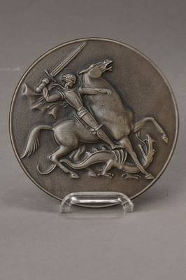 Arno Breker, 1900-1991, Eisengussplakette, Der Heilige Georg, rückseitig mit Buderus Stempel, D. ca. 14 cm