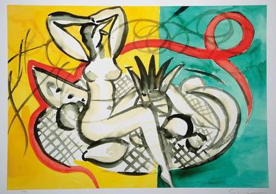 Stefan Szczesny, geb. 1951, "Nude in a palm", Giclee auf handgemachtem Baumwollpapier, handsigniert und nummeriert 2/50, Motiv ca. 52,5x74 ...