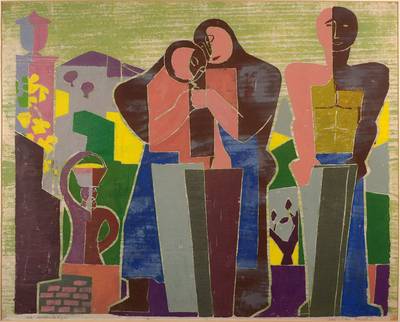Rolf Müller-Landau, 1903-1997, Die Hottenträger, Monotypie, signiert und betitelt, PP, ca. 44,5x55 cm, unter Glas gerahmt, Glas von innen ...