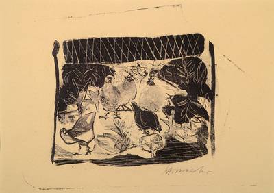 Emil Schumacher, 1912 Hagen-1999 Ibiza, Hühner, Lithographie von 1949, rechts unten mit Bleistift handsigniert, ca. 17x22cm, unter Glas, Rahmen