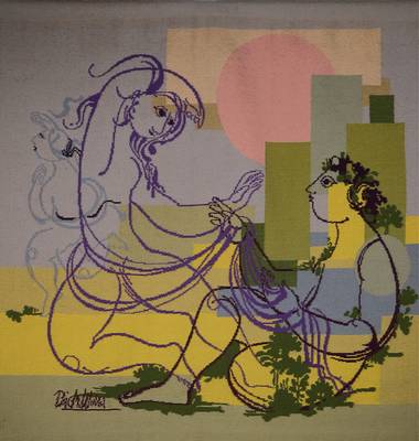Björn Wiinblad, 1918-2006, Wandteppich, Nachmittag eines Faun - Frühling, rückseitig auf Etikett bez. Teppich Engelhardt collection handwoven in ...