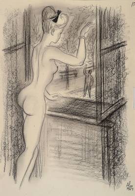 Alexander Szekely, 1901-1940, Kreidezeichnung, "La dolce vita", handsigniert, Alex 1964, ca. 29,5x20,5 cm, PP, Gesamt ca. 50x40 cm