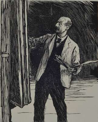 Max Liebermann, 1847-1935, original Holzschnitt auf Bütten, Titel: "Selbstbildnis vor der Staffelei", ca. 29x23 cm, gesamt ca. 50x40 cm, PP