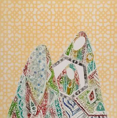 Issam El-Said, 1938-1988, Familie, Farbaquatintaradierung, handsigniert, num. 83/100, ca. 34x34cm, unter Glas, Rahmen, oberer Rand mit Knicken