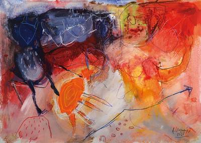 Alexander Vogels, geb. 1952, niederländischer Künstler, Vili, Mischtechnik auf Karton, Öl/Buntstift, unten rechts signiert und betitelt, ca. 51x71 ...