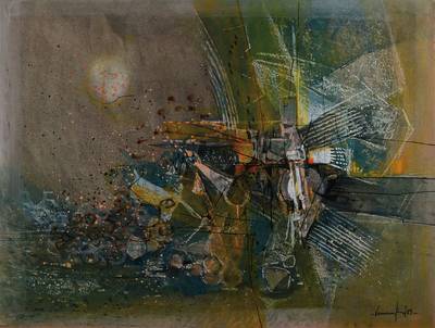 Francis Vannerum, geb. 1944, Mischtechnik auf Papier, signiert, ca. 53x70,5 cm, unter Glas gerahmt