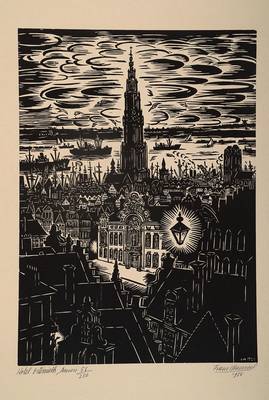 Frans Masereel, 1889-1972, Holzschnitt, Hotel Osterrieht, handsigniert und nummeriert 56/250, datiert 1955 und betitelt, Motiv ca. 45x32 cm, Blattgr. ...