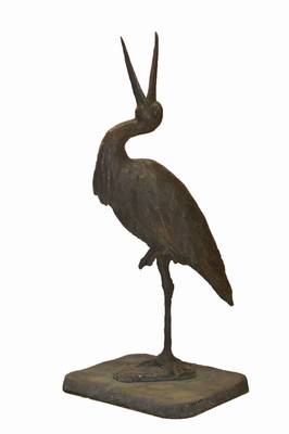 Roman Heid 1928-2010, Bronzeguß, Skulptur eines Storches, Gießerstempel Strassacker, num. 6/99, signiert, ca. 150x50x50 cm, lebensgroß
