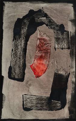 Imre Bak, geb. 1939, Monotypie, abstrakte Komposition, rechts unten signiert und datiert 70, Motiv ca. 33x21 cm, unter Glas gerahmt