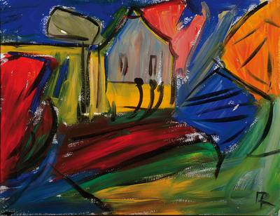 Hartmut Ritzerfeld, geb. 1950 Stolberg, Studium an der Akademie Düsseldorf bei Joseph Beuys und Kneidl, hier: Neue blaue Periode, Acryl/Lwd, rechts ...