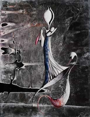 Giovanni Pelliccioli, geb. 1947, Il mondo fatto di gesso, Mischtechnik auf Papier, signiert und betitelt, ca. 39.5x30.5 cm, unter Glas gerahmt