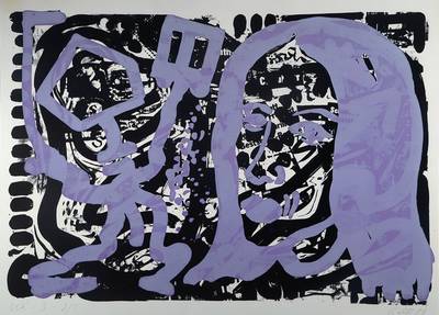 A.R. Penck, geb. 1939, Farbsiebdruck auf Papier, aus 1980, handsigniert und nummeriert 2/5, links unten Trockenstempel der Druckerwerkstatt GÖTZE, ...