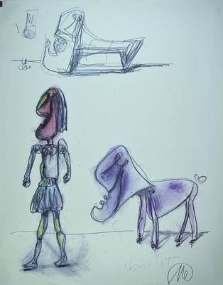 Markus Lüpertz, geb. 1941, Frau mit Hund, Offset, sign., Blattgr. ca. 88x70 cm
