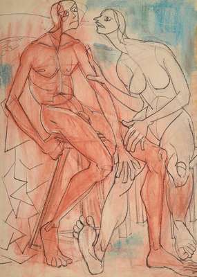 Franziskus Dellgruen, 1901-1984, Meisterschüler von Robert Sterl und Max Slevogt, hier: Zeichnung, Pastellkreide auf Papier, rückseitig ...