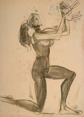 Franziskus Dellgruen, 1901-1984, Meisterschüler von Robert Sterl und Max Slevogt, hier: Zeichnung, Pastellkreide auf Papier, rückseitig ...