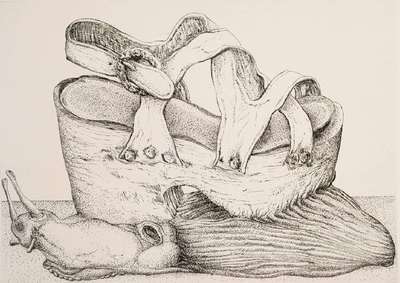 Günther Grass, 1927-2015, Radierung, Schnecke vor Schuh, signiert und datiert 83, nummeriert 139/150, Blattgr. ca. 38x30 cm