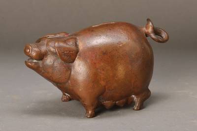 Gernot Rumpf, geb. 1941 Kaiserslautern, Sparschwein, Bronzeskulptur, monogrammiert und nummeriert 24/25, Gießerstempel, H. ca. 12 cm, L. ca. 21 cm