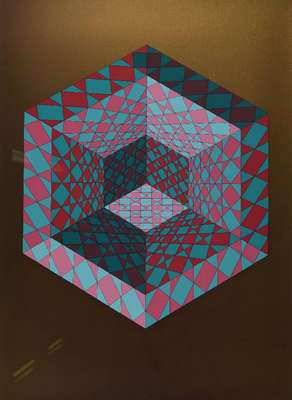 Victor Vasarely, 1908-1997, Sancton, Serigrafie in 10 Farben auf Goldgrund, auf Karton, aus 1979, handsigniert und nummeriert XXV/L, Museumsauflage, ...