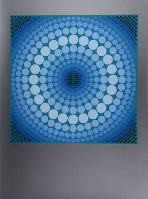 Victor Vasarely, 1908-1997, Ara, Serigraphie in 10 Farben auf silbernem Hintergrund, 1979, handsigniert und nummeriert69/90, Kat. Wiesloch 1986, S. ...