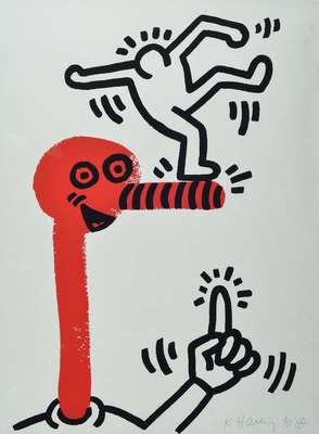 Keith Haring, 1958-1990 New York, Farbserigraphie auf Velin, aus der Folge "The story of red and blue", 90 Exemplare, hier: NR. HC 2/5, ...
