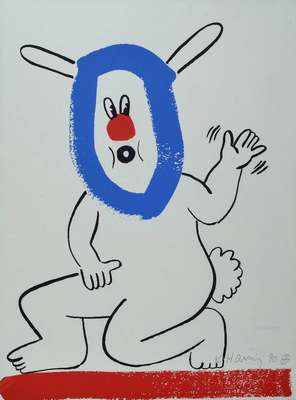 Keith Haring, 1958-1990 New York, Farbserigraphie auf Velin, aus der Folge "The story of red and blue", 90 Exemplare, hier: NR. HC 2/5, ...