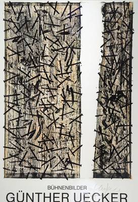 Günther Uecker, geb. 1930, Bühnenbilder, Farblithografie zur Ausstellung auf leichtem Karton, handsigniert, Erker Galerie St. Gallen, Blattgr. ca. ...